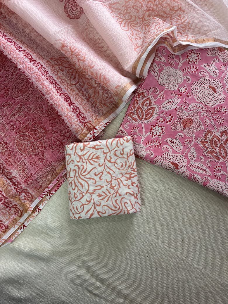 Muddy - Handblock Printed Cotton Suit Set with Kota Doriya Dupatta