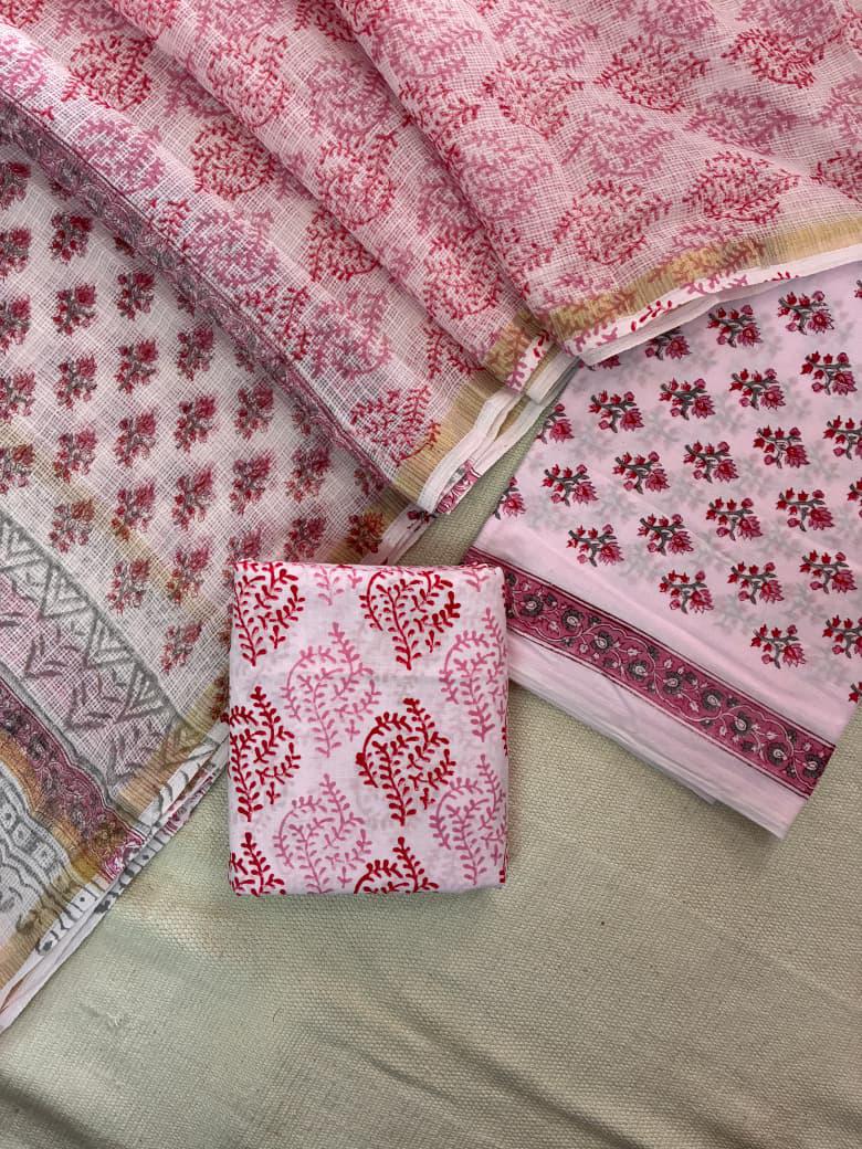 SootSutra – Handblock Printed Cotton Suit Set with Kota Doriya Dupatta