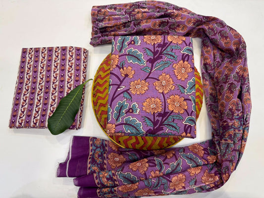 Dhaaga Drapes Elegance  Handblock Printed Cotton Suit Set with mul mul Dupatta