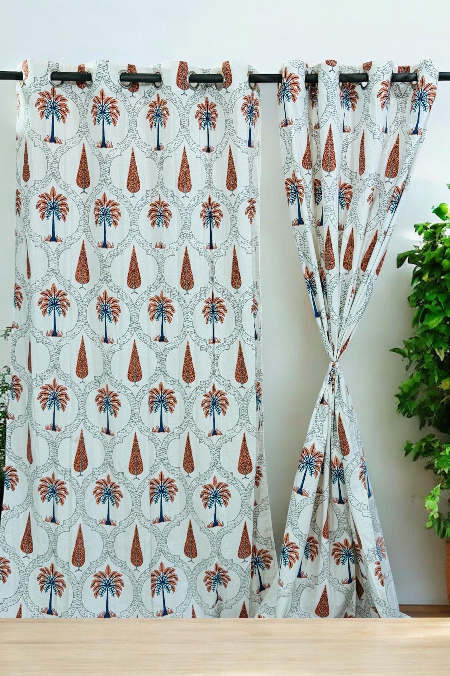 PardeWale Phool – Handblock Printed Cotton Curtain Set