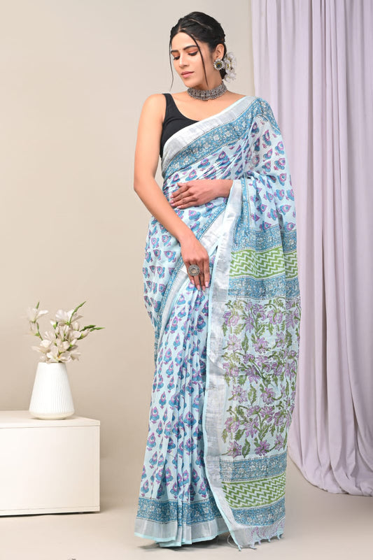 NeelPushp – Handblock Printed Linen Saree