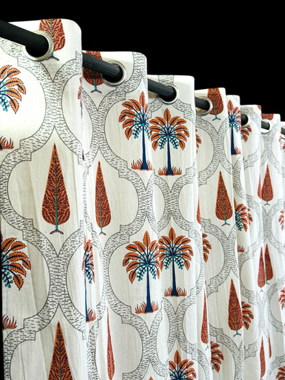 PardeWale Phool – Handblock Printed Cotton Curtain Set