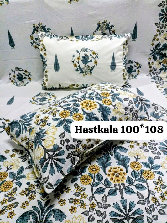 Aqua Mist Handblock Printed Bedsheet