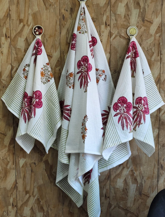 Ruba - Handblock Printed Waffle Towel Set