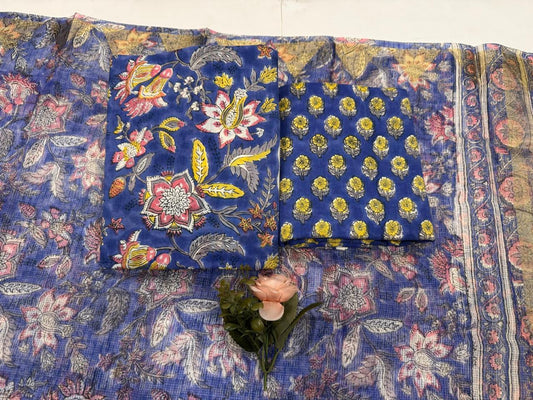 Badalbaghicha - Handblock Printed Cotton Suit Set with Kota Doriya Dupatta
