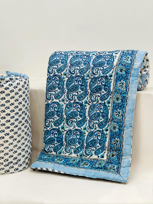 Jalbail - Handblock Printed King Size Quilt Razai
