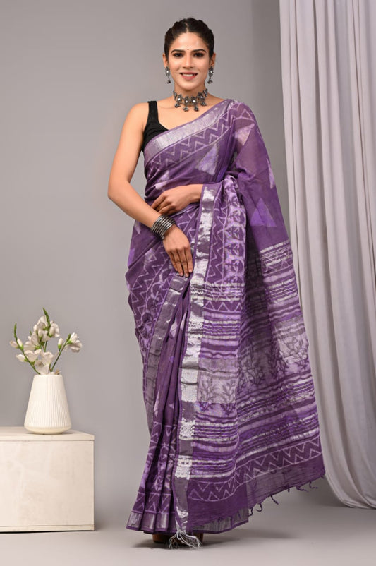 Opal Magic Handblock Printed Linen Saree