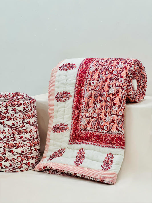 Flosha - Handblock Printed King Size Quilt Razai