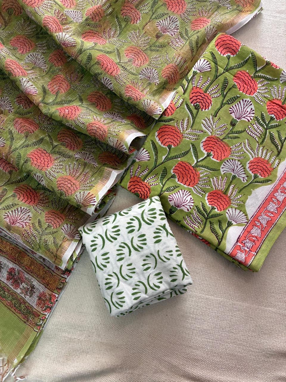 Kapda Katha – Handblock Printed Cotton Suit Set with Kota Doriya Dupatta