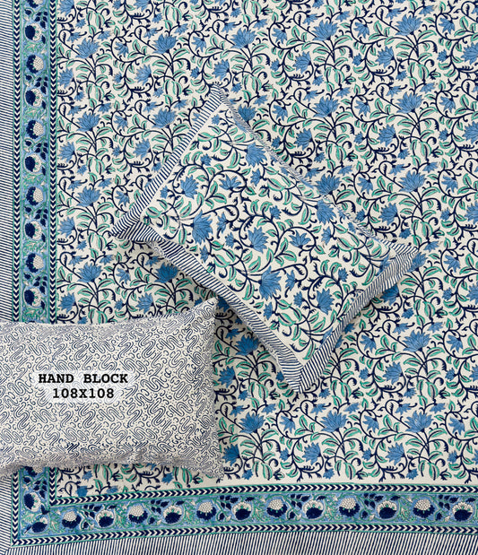 Olive Shine Handblock Printed Bedsheet