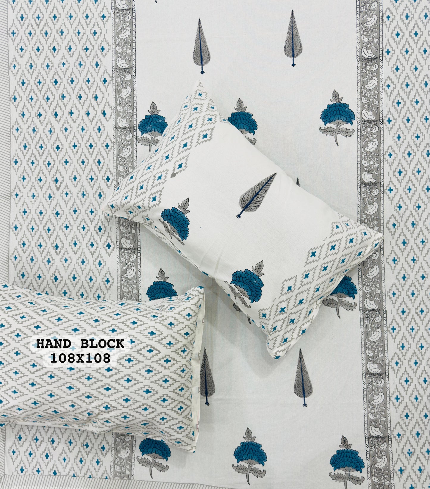 Ocean Pearl Handblock Printed Bedsheet