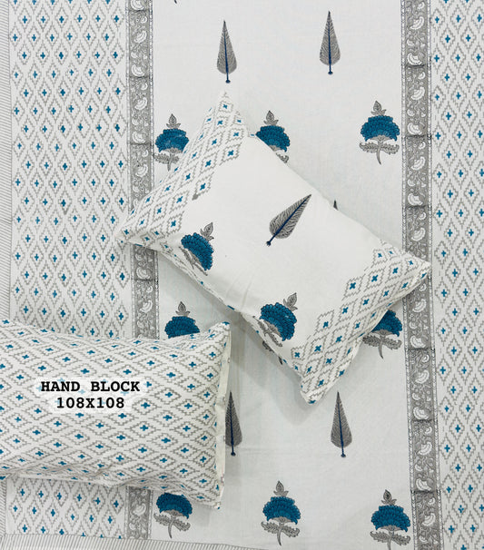 Ocean Pearl Handblock Printed Bedsheet