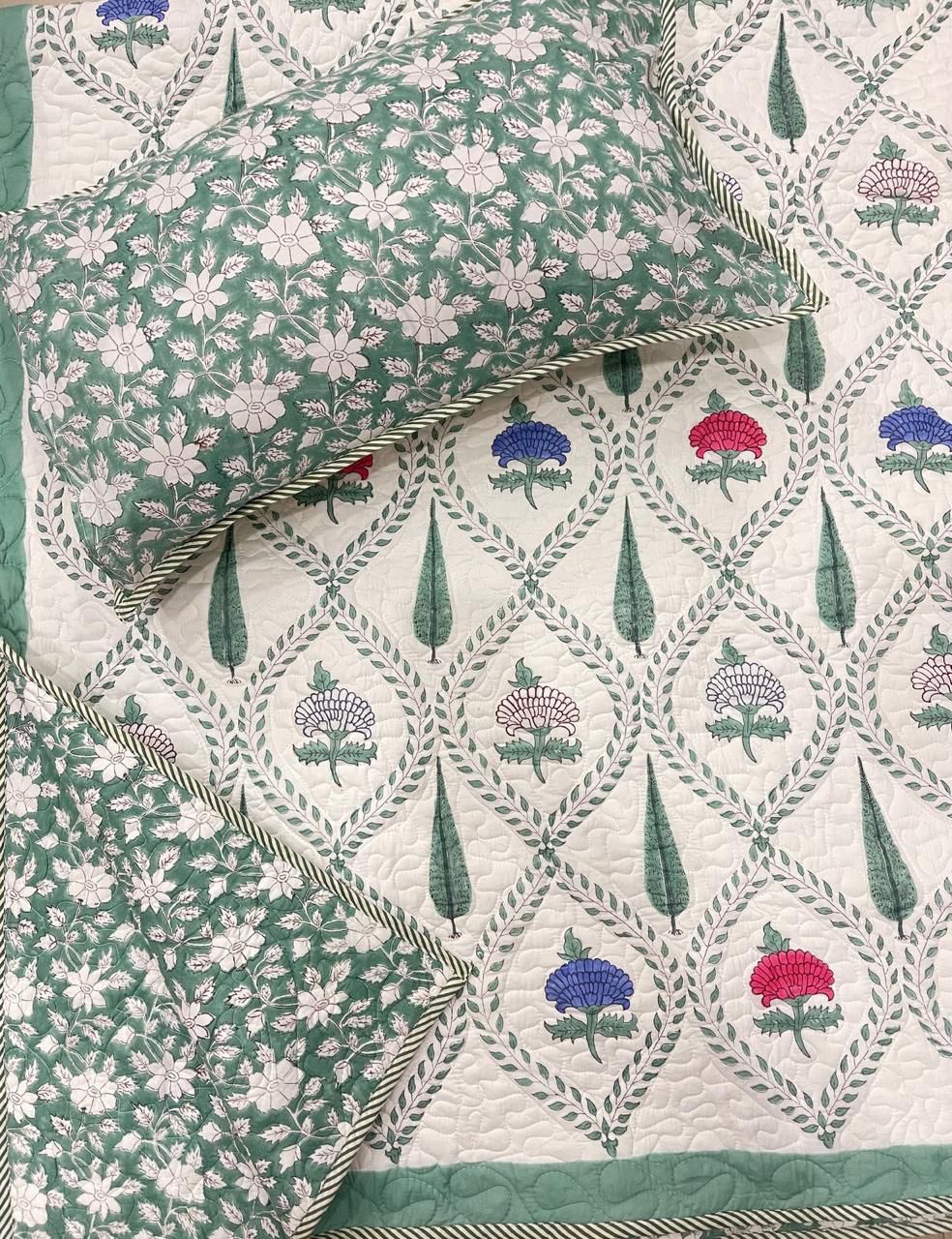 Neelkamal Nights – Handblock Quilted Bedcover Set
