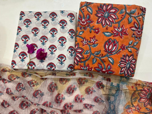 Sutrikaa – Handblock Printed Cotton Suit Set with Kota Doriya Dupatta