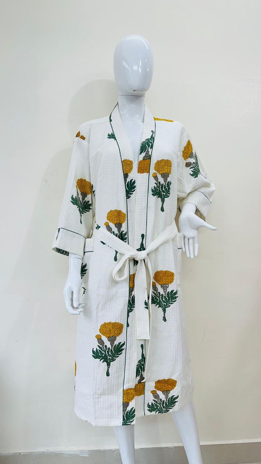 Indigo Dew – Handblock Printed Unisex Bathrobe