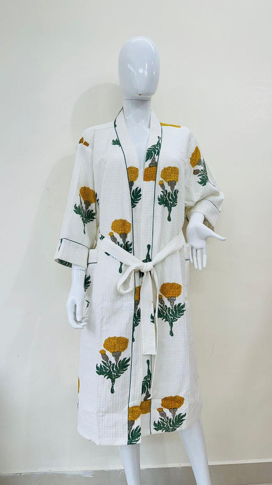 Indigo Dew – Handblock Printed Unisex Bathrobe
