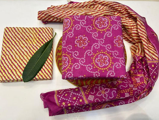 Pankhuri Petals Handblock Printed Cotton Suit Set with mul mul Dupatta