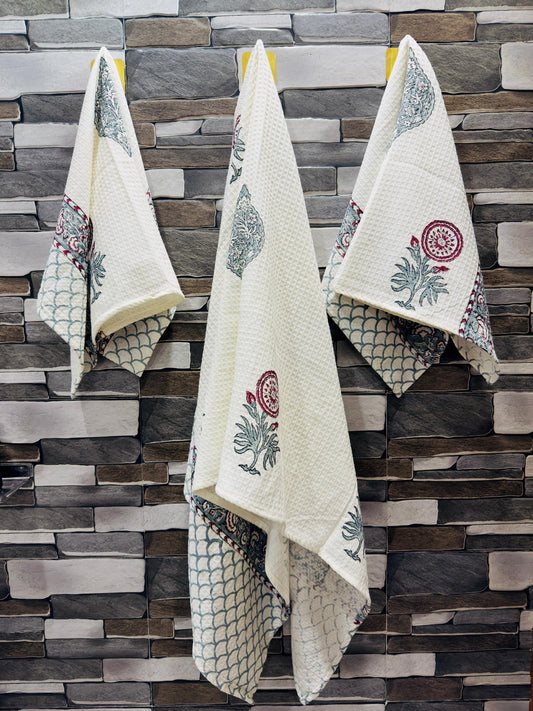 Blockvaas – Handblock Printed Waffle Towel Set