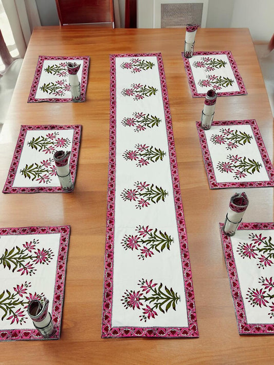 Galla mats - Handblock Printed 6-Seater Dining Table Set