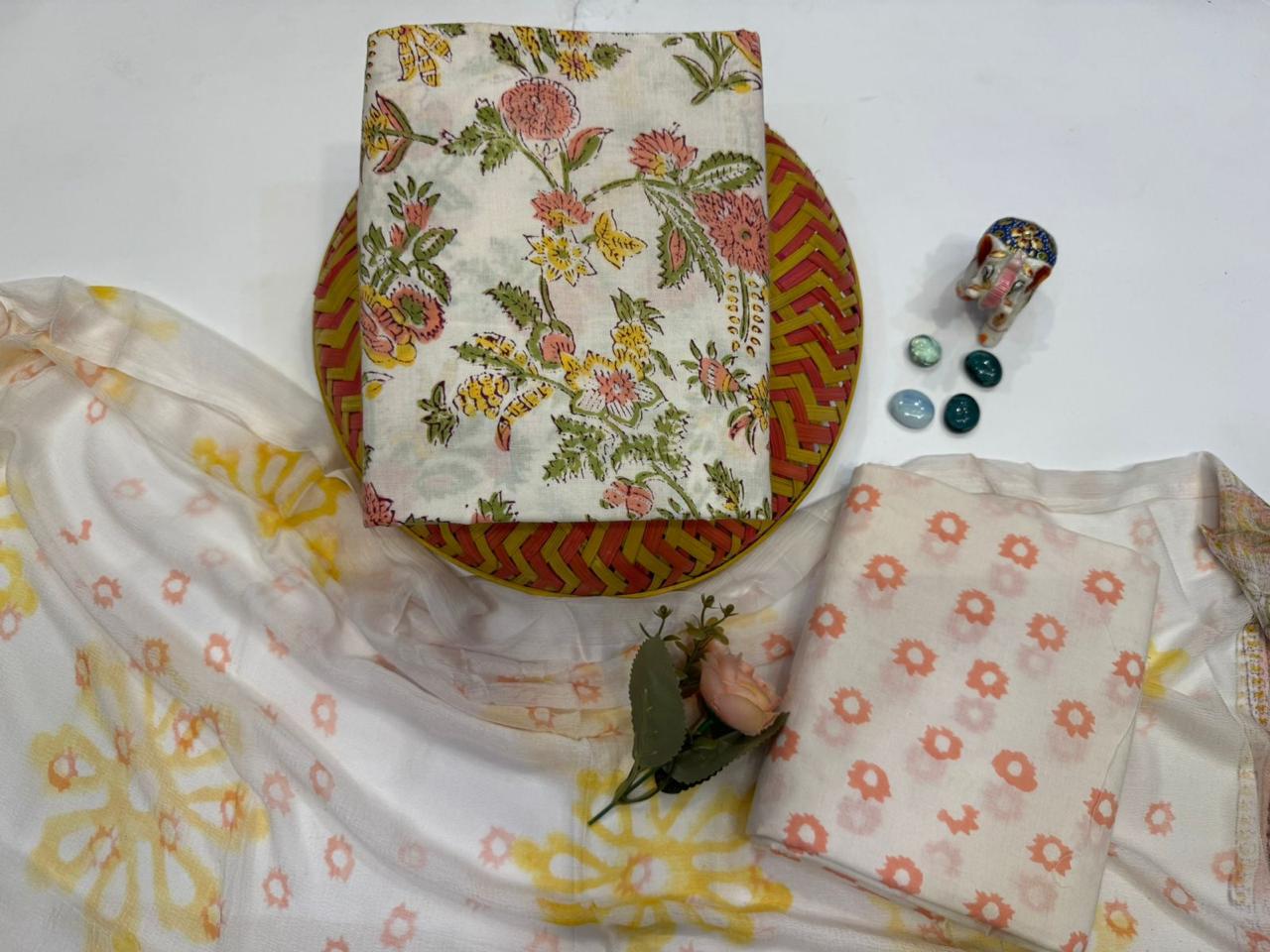 Haseen Hues – Handblock Printed Cotton Suit Set with Chiffon Dupatta