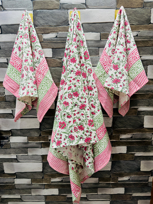 Morning Petal – Handblock Printed Waffle Towel Set