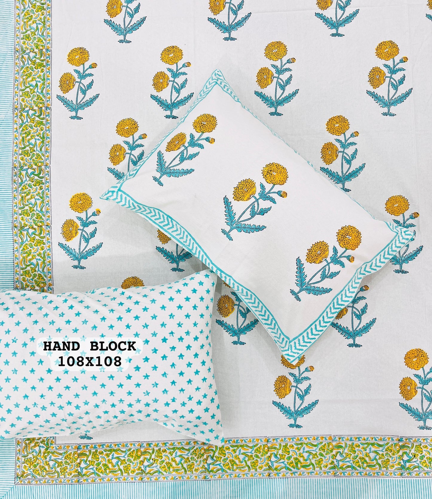 Blue Lagoon Handblock Printed Bedsheet