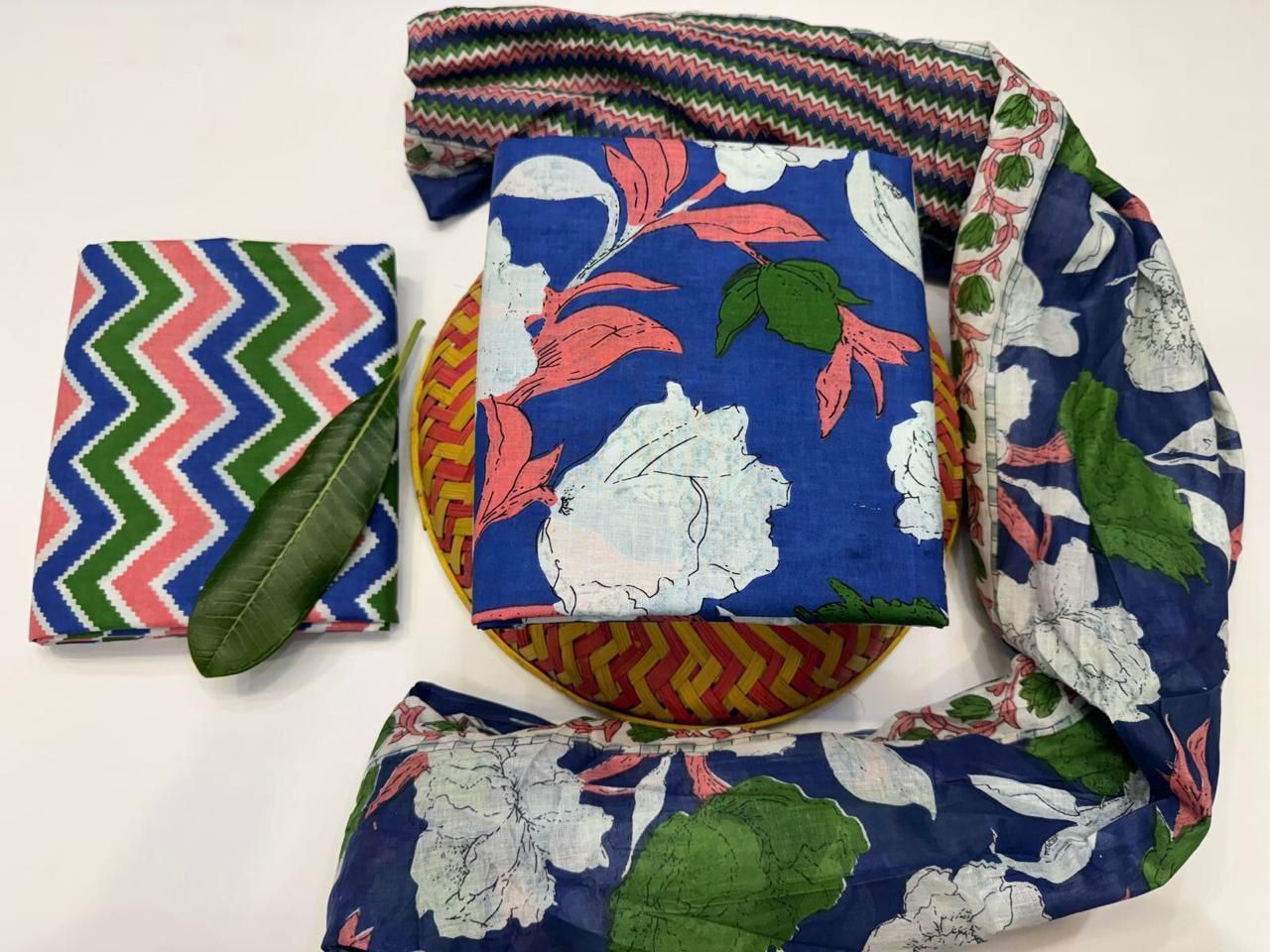 Hath rang – Handblock Printed Cotton Suit Set with Mulmul Dupatta