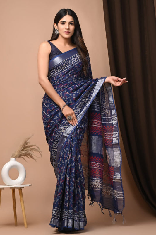 Mystical Dream Handblock Printed Linen Saree
