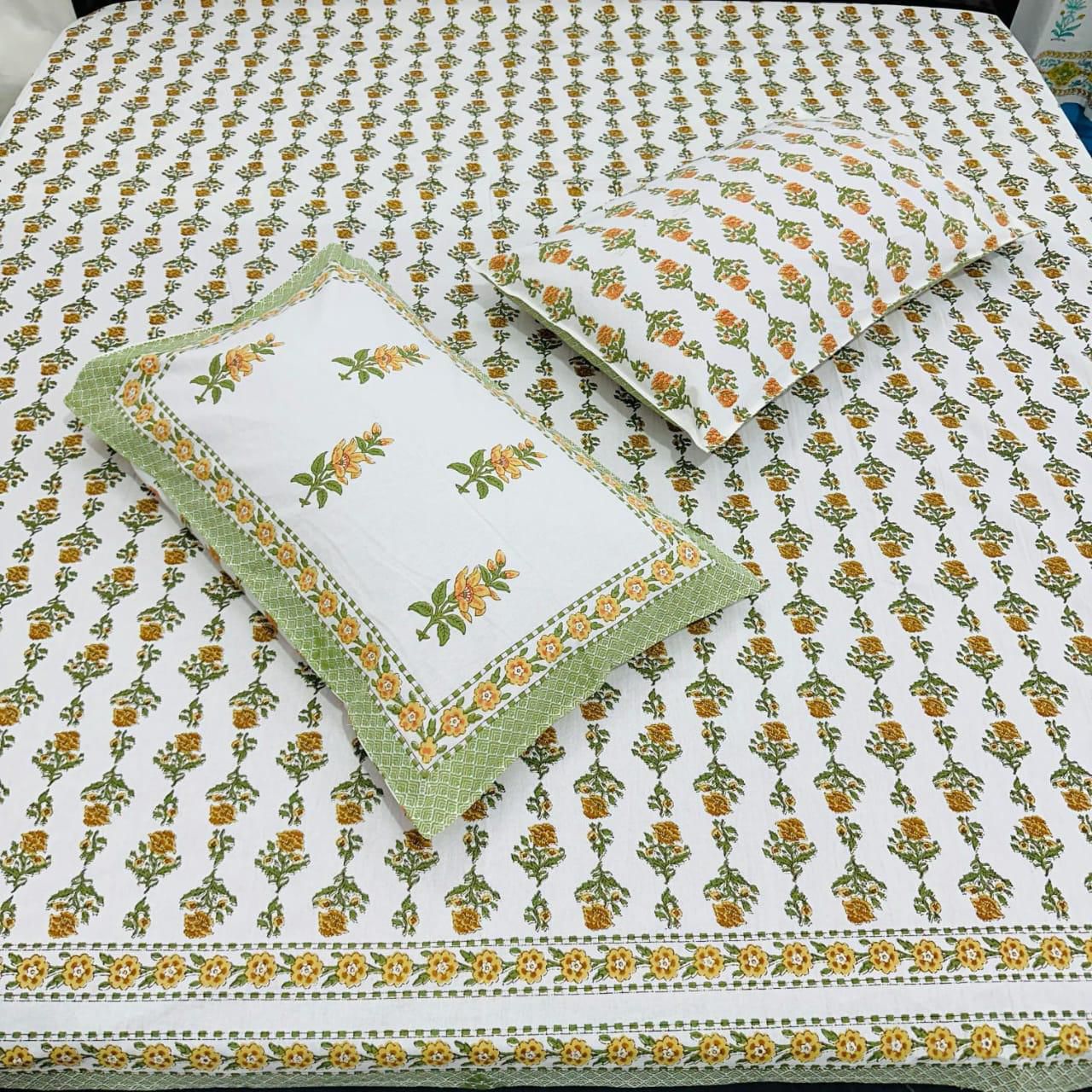 Autumn Breeze Handblock Printed Bedsheet