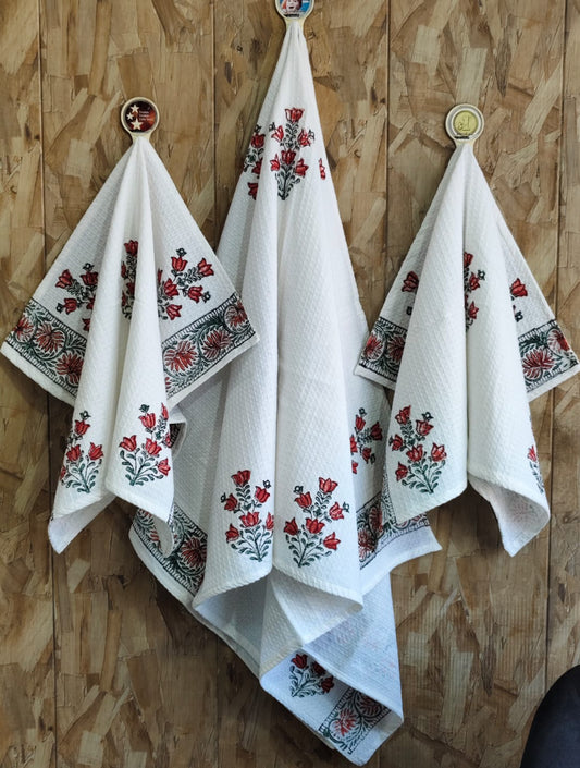 Lalbagh - Handblock Printed Waffle Towel Set