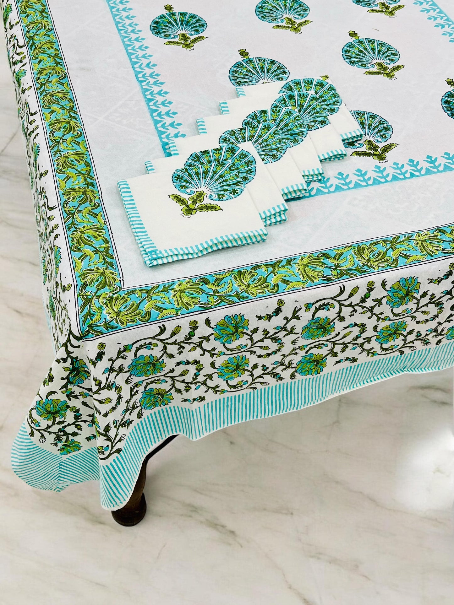 RangRitu Linen | Handblock Printed Dining Table Cover Set