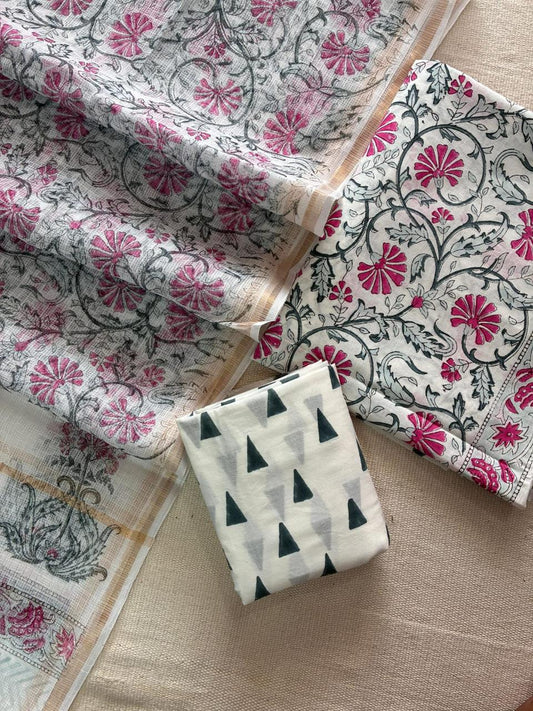 Pehraava – Handblock Printed Cotton Suit Set with Kota Doriya Dupatta