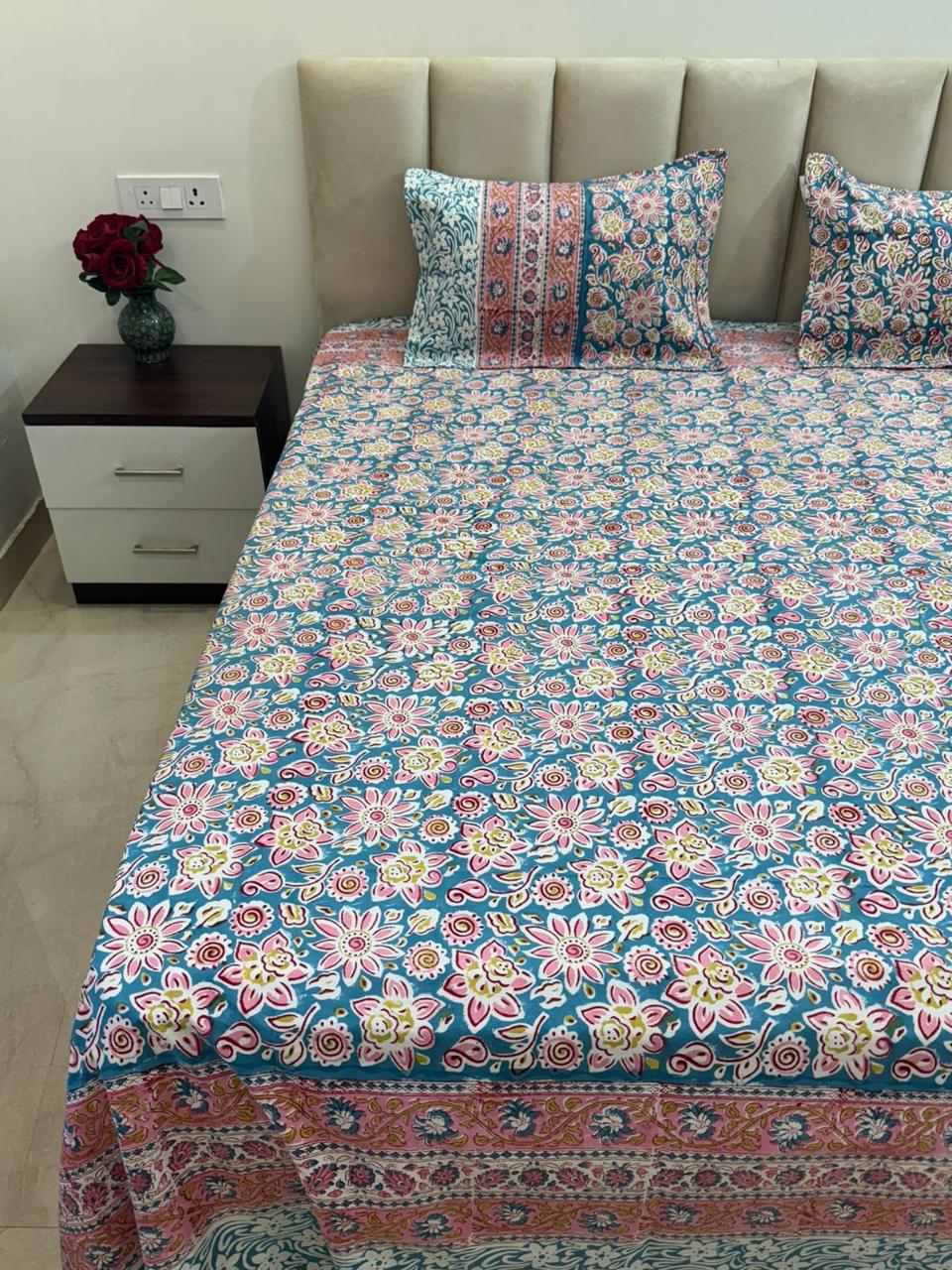 Blue Bush  Double Bedsheet 90x108