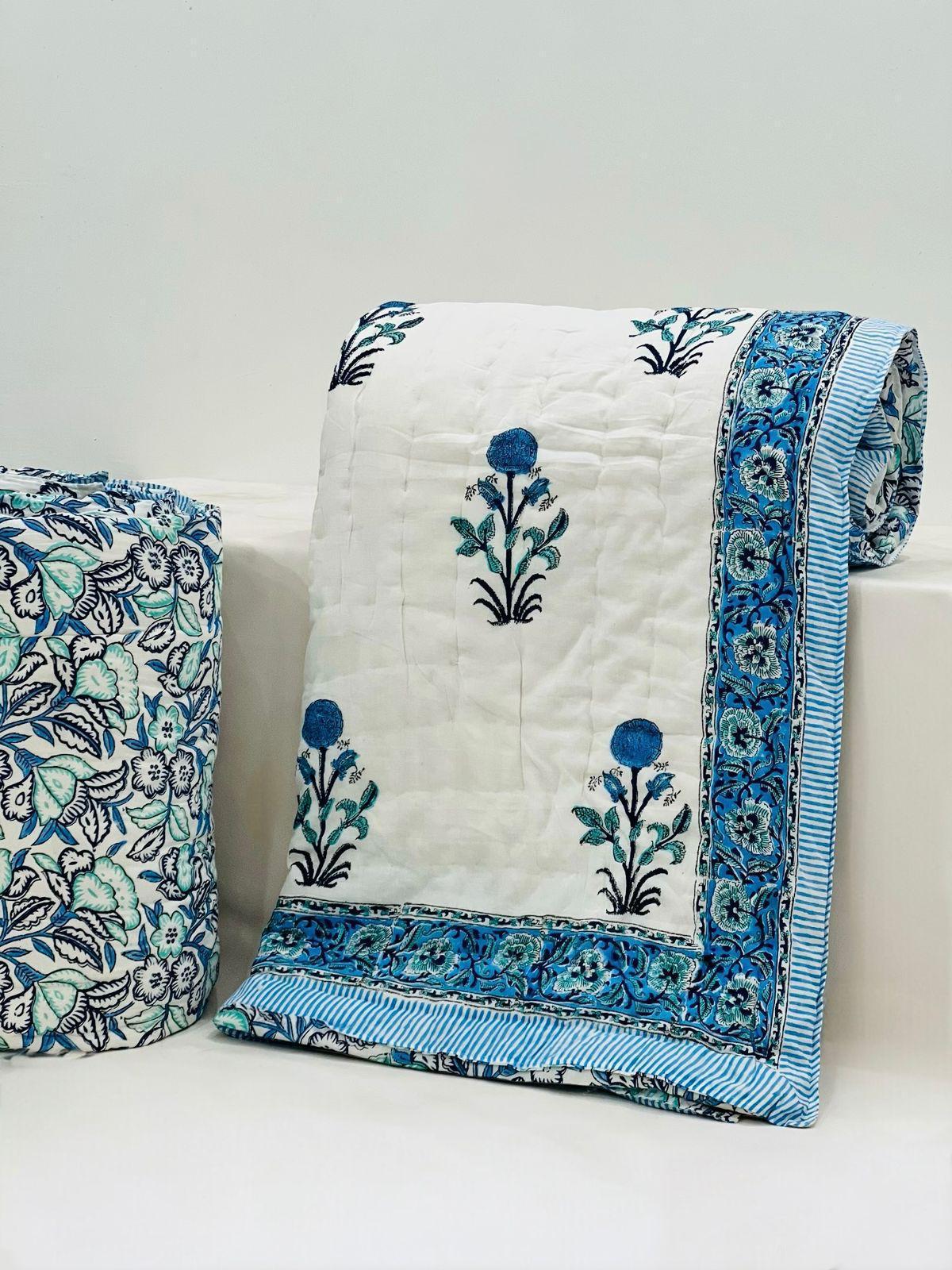 Badalrang - Handblock Printed King Size Quilt Razai