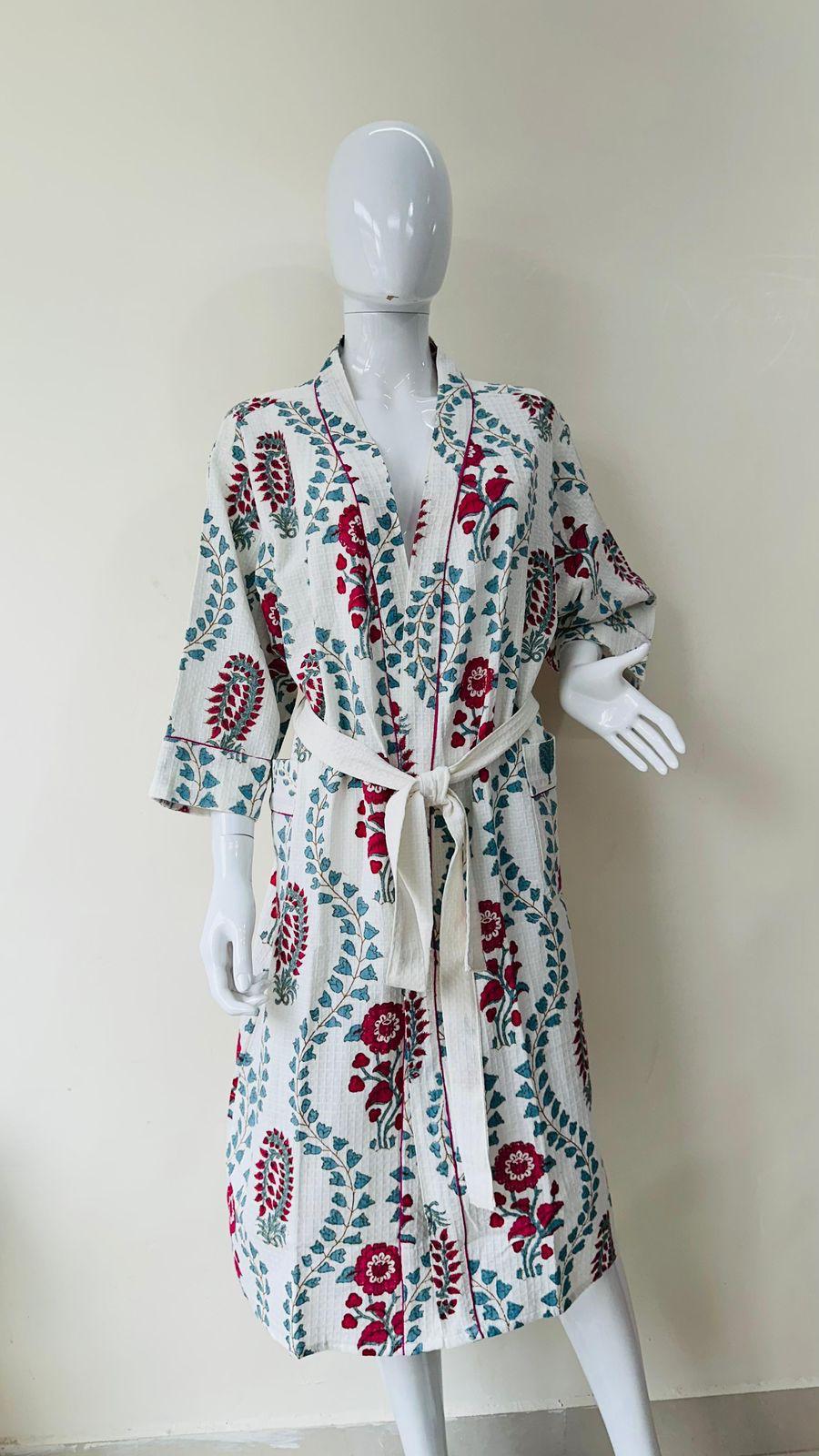 Palash Hues – Handblock Printed Unisex Bathrobe