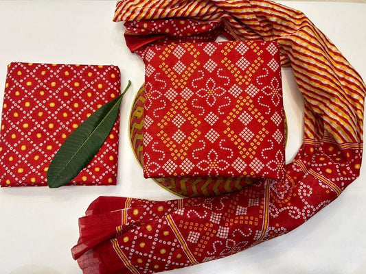 Threaded Blossoms Handblock Printed Cotton Suit Set with mul mul Dupatta