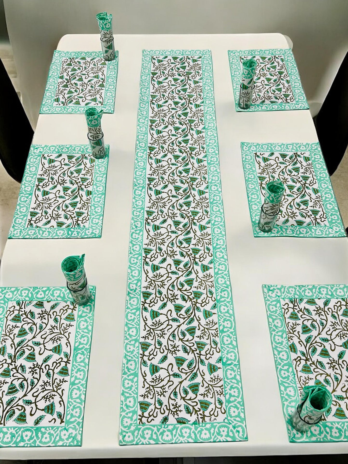 Neempatta Trails – Handblock Printed 6-Seater Dining Table Set