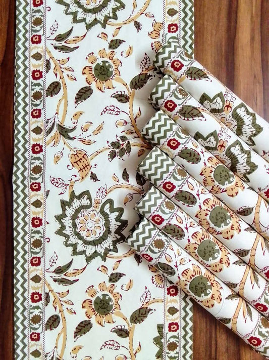 Kishorbagh - Handblock Printed 6-Seater Dining Table Set