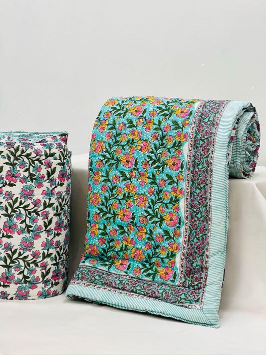Lilly Quilt - Handblock Printed King Size Quilt Razai