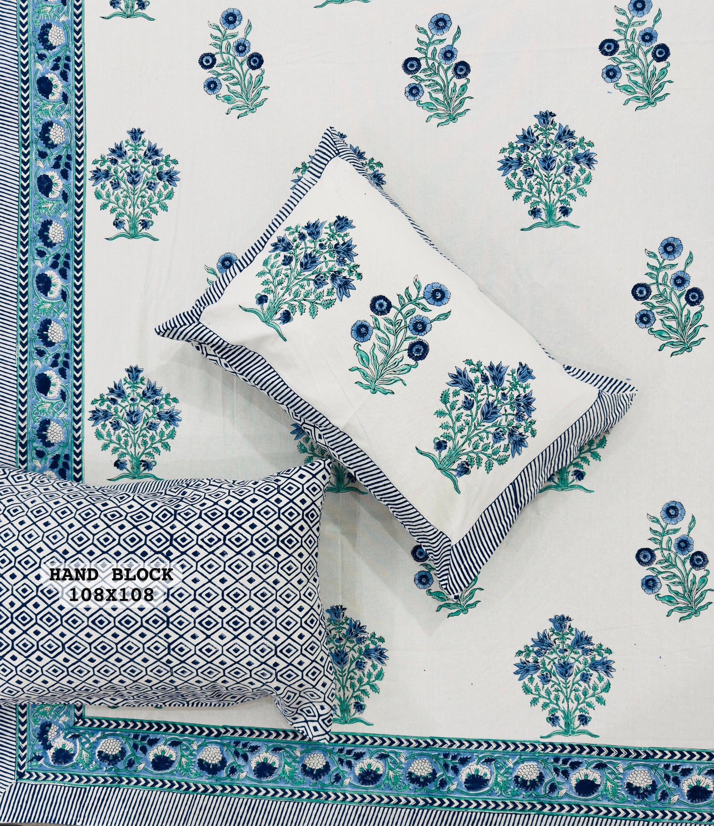 Serene Lotus Handblock Printed Bedsheet