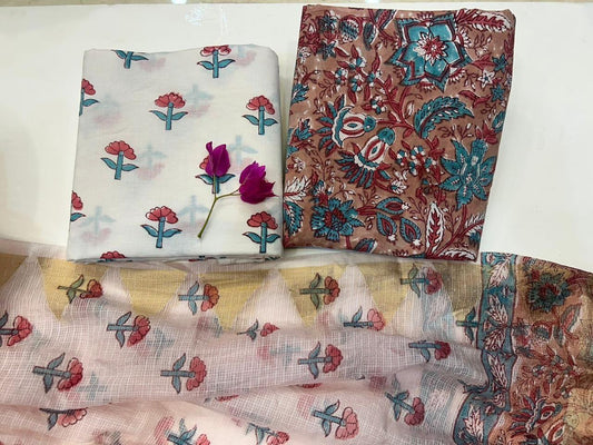 Gulzar Baag – Handblock Printed Cotton Suit Set with Kota Doriya Dupatta