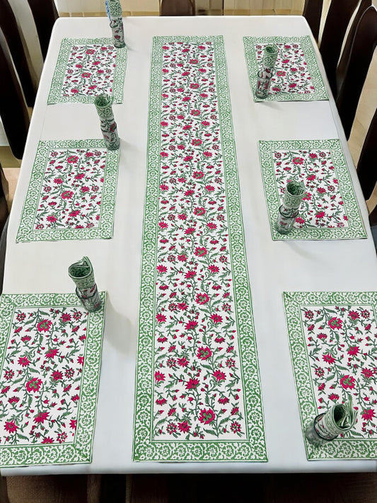Saanjh Stride – Handblock Printed 6-Seater Dining Table Set
