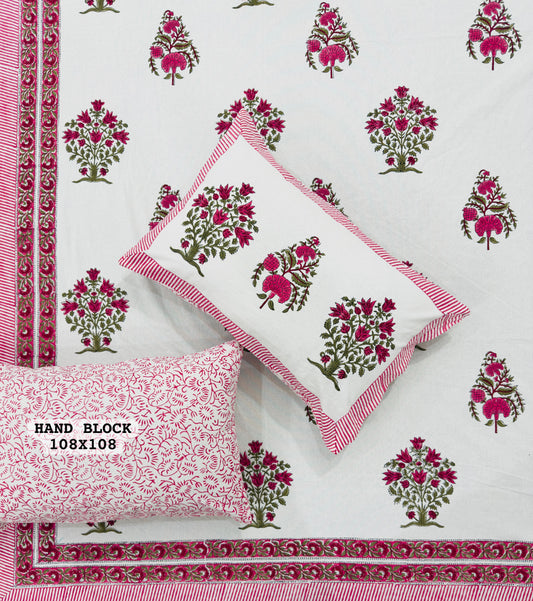 Lotus Mist Handblock Printed Bedsheet