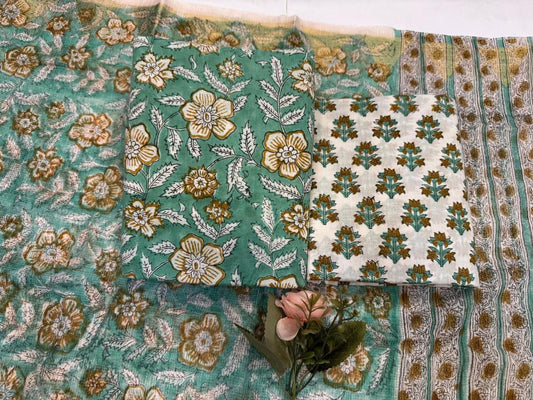 Rauf - Handblock Printed Cotton Suit Set with Kota Doriya Dupatta