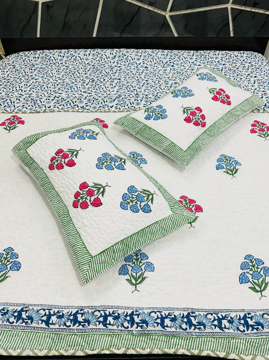 Kalakaari Threads – Handblock Quilted Bedcover Set