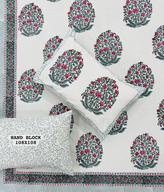 Cherry Blossom Handblock Printed Bedsheet