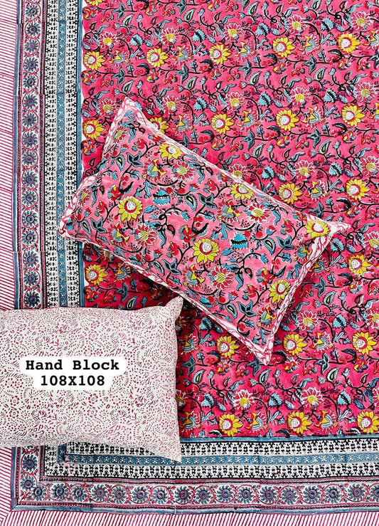 Dusky Mist Handblock Printed Bedsheet