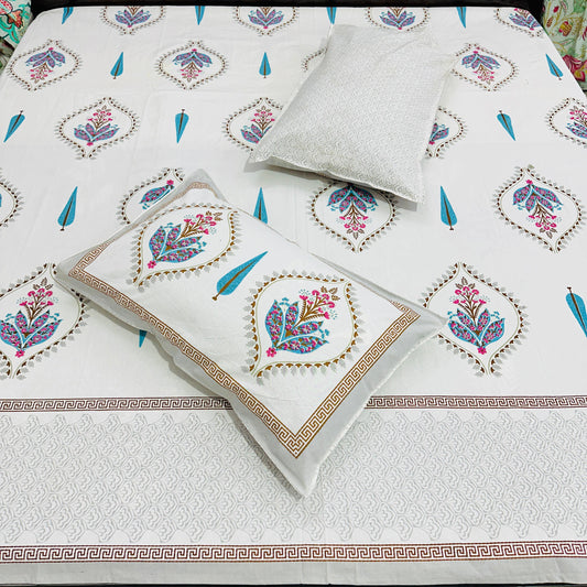 Blush Horizon Handblock Printed Bedsheet