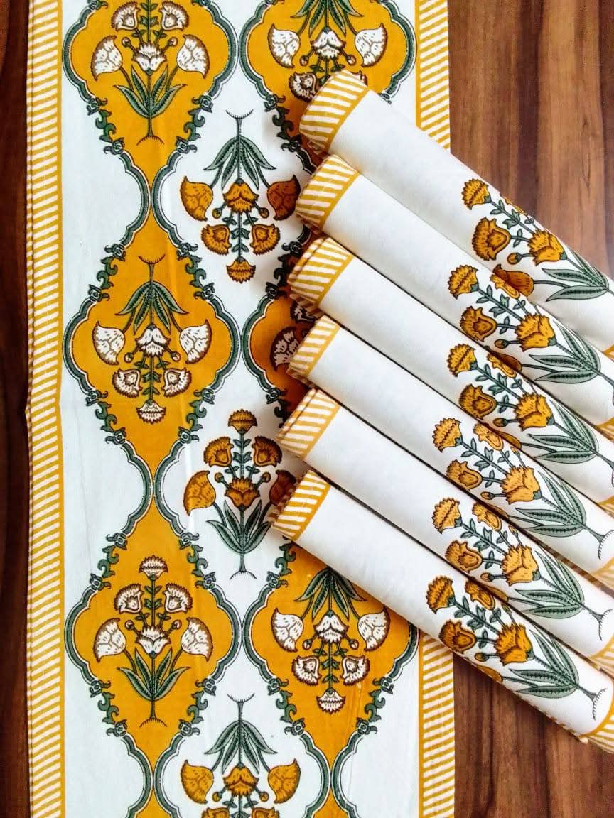 Mustedyellow - Handblock Printed 6-Seater Dining Table Set