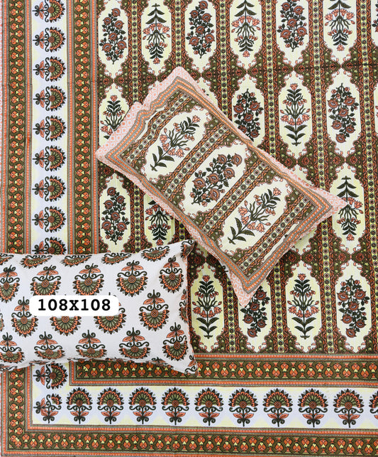 Ivory Glow Handblock Printed Bedsheet